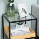 Black Glass 3-Tier Side Table with Storage Shelves