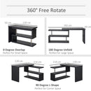 Black L-Shaped Rotating Corner Desk with Storage Shelf