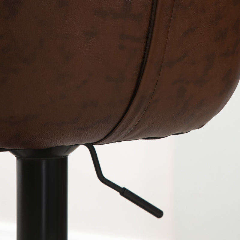 Brown Swivel Bar Stools Set of 2, Modern Kitchen Height Barstools in PU Leather