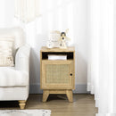 Natural Rattan Bedside Table with Shelf and Cupboard, 39x35x60cm