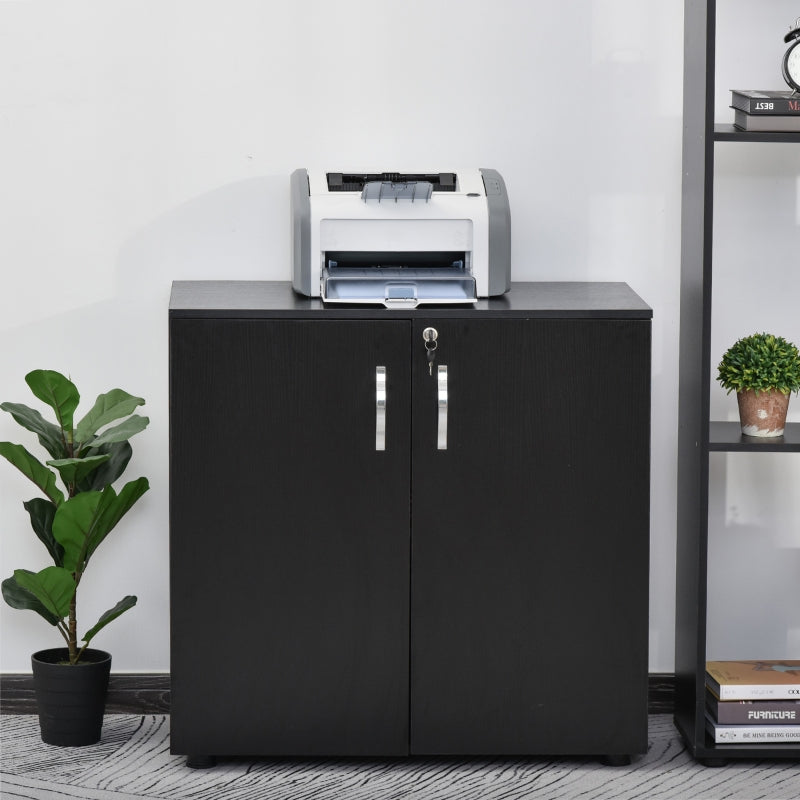 Black 2-Tier Lockable Office Storage Cabinet with 2 Keys