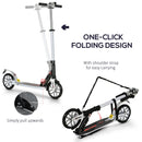 White Height-Adjustable Folding Urban Scooter with Rear Brake & Shock Absorption System