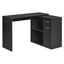 Black L-Shaped Computer Desk with Storage Shelf and Drawer