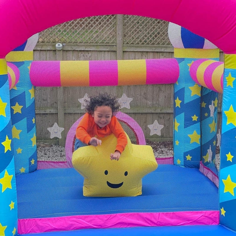 Kids Blue Inflatable Bouncy Castle Trampoline with Blower, Ages 3-8, Stars Design
