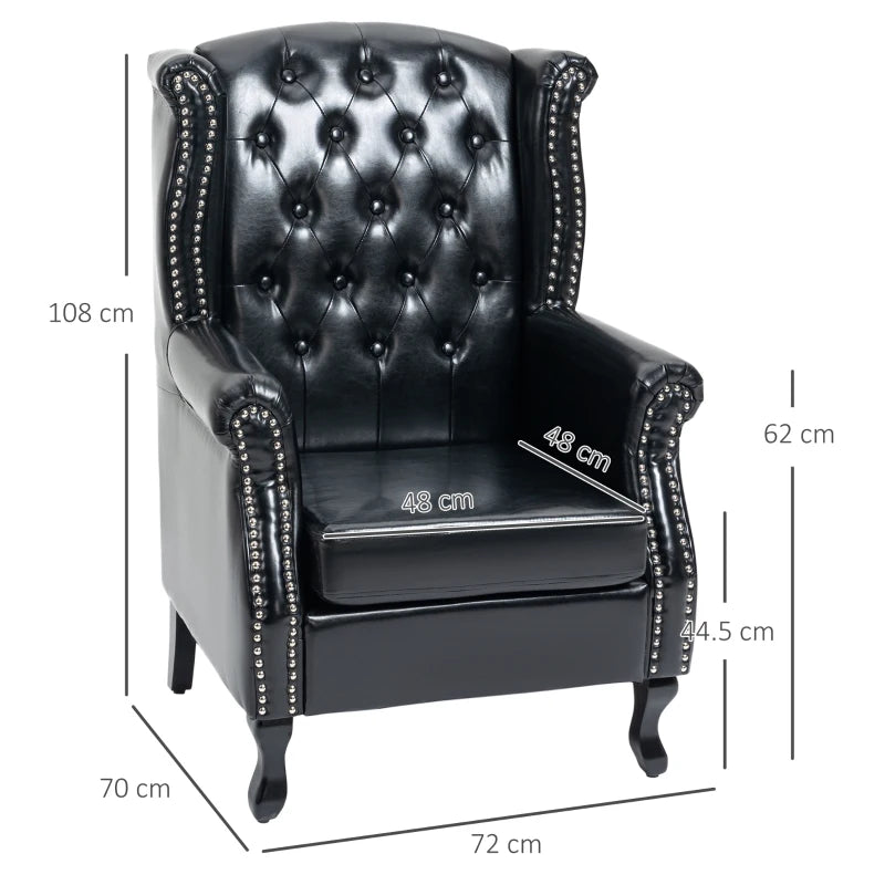 Black Wingback Tufted Armchair with Nail Head Trim