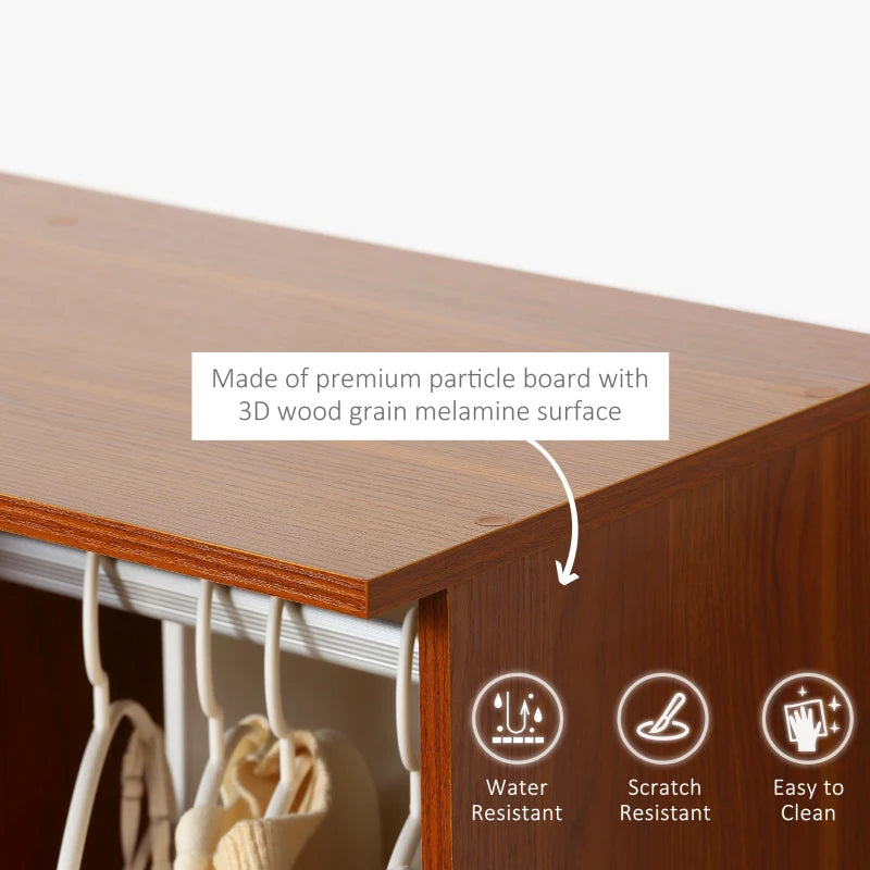 Mobile Walnut Wardrobe with Hanging Rod and Shelves