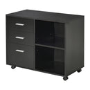 Black Freestanding Printer Stand with 3 Drawers and 2 Shelves - Modern Style