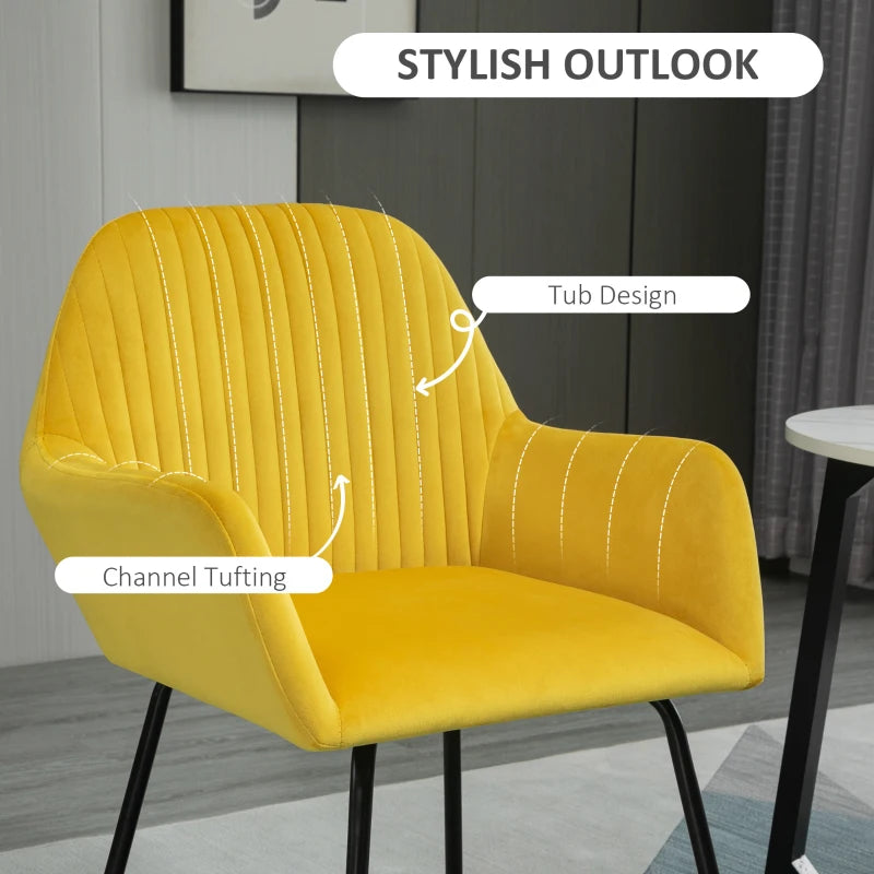 Yellow Velvet Accent Chairs, Set of 2 - Modern Armchairs for Living Room & Bedroom