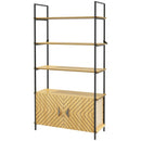 4-Tier Metal Display Shelf with Double Door Cabinet - Oak Tone