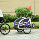 Child Bike Trailer Purple 360° Rotatable for 2 Kids Steel Frame LED Hitch