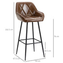 Brown Retro Bar Stools Set of 2 with Backrest and Footrest