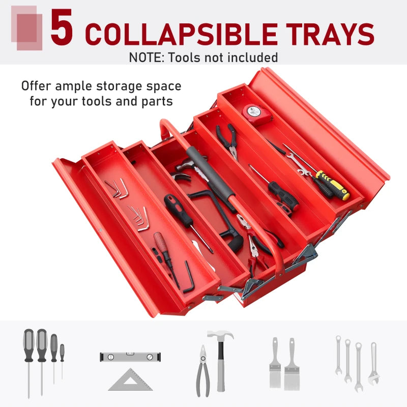 Red Metal 3-Tier Cantilever Toolbox with Carry Handle, 56x20x34cm