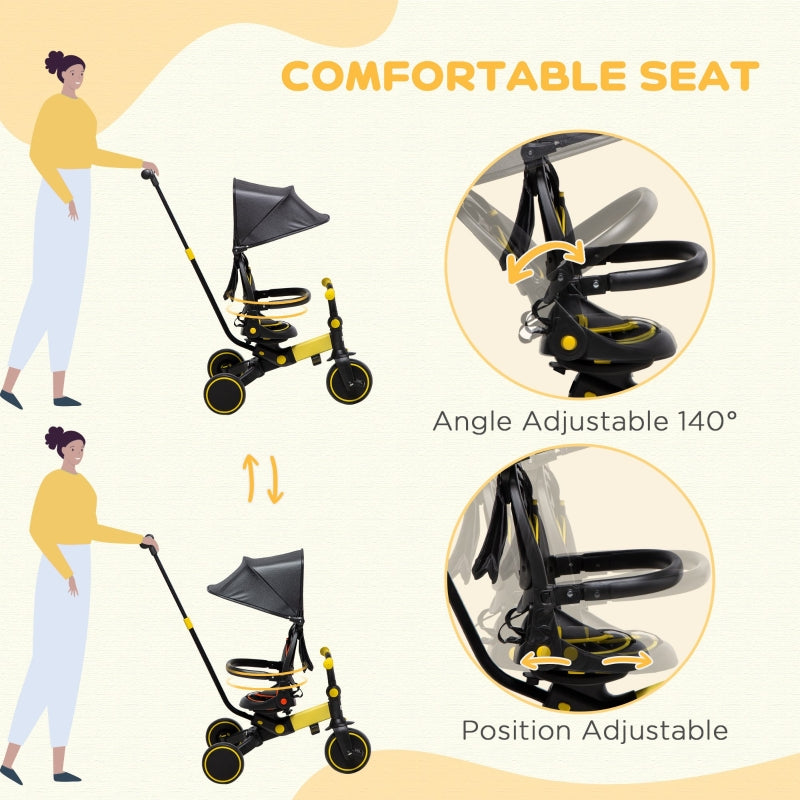 Yellow 3-in-1 Kids Tricycle with Parent Handle