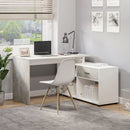 Grey and White L-Shaped Corner Desk with Drawers and Shelves