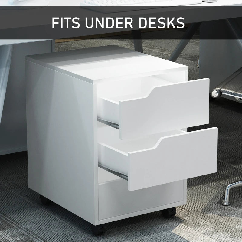 White 3-Drawer Mobile File Cabinet with Wheels for Home Office