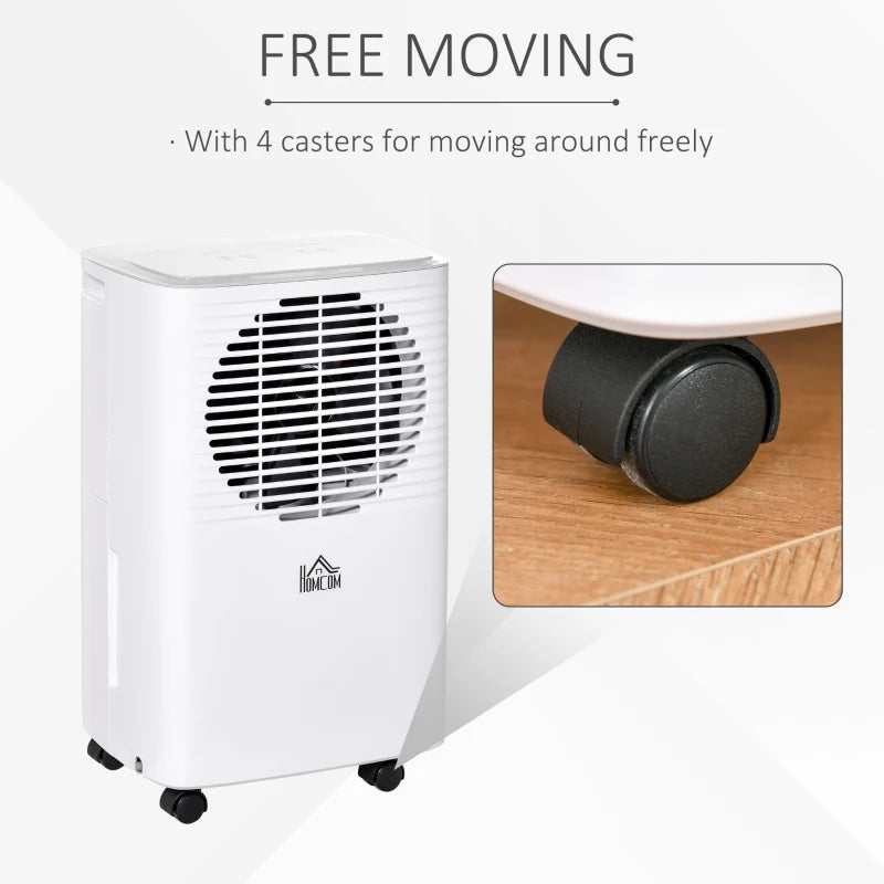 Compact 10L/Day Dehumidifier with Timer & Humidity Display - White