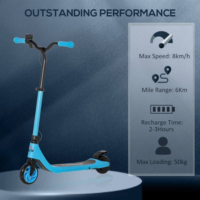 Blue Electric Scooter with 120W Motor, Battery Display, Adjustable Height, Rear Brake - Ages 6+