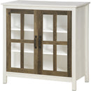 Distressed White Glass Door Storage Cabinet