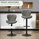 Dark Grey Swivel Barstools Set, 2 Breakfast Bar Chairs with Backrest & Footrest