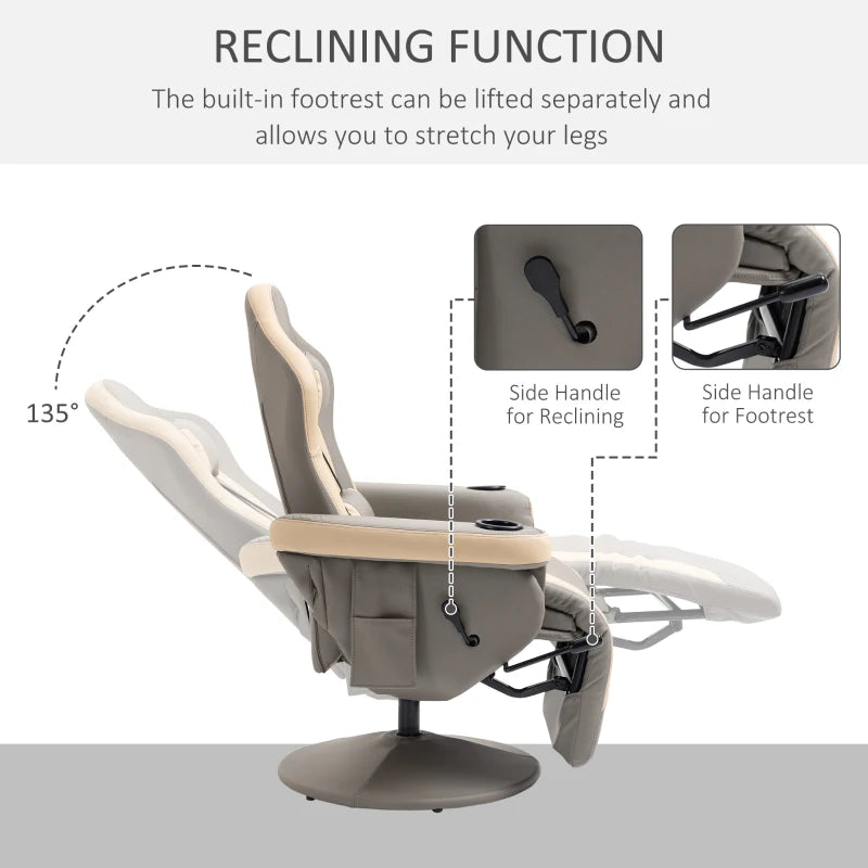 Grey Manual Recliner Armchair with Leg Rest, Reclining & Swivel Functions