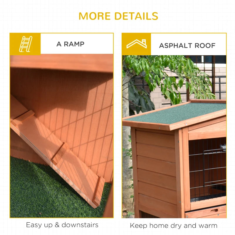 2-Tier Outdoor Rabbit Hutch with No-Leak Tray - Grey, 100.5 x 55 x 101 cm