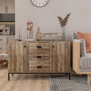 Industrial Distressed Brown Sideboard with Drawers and Adjustable Shelves