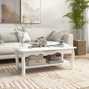 White Wood Coffee Table with Storage Shelf, 94L x 44W x 42H cm