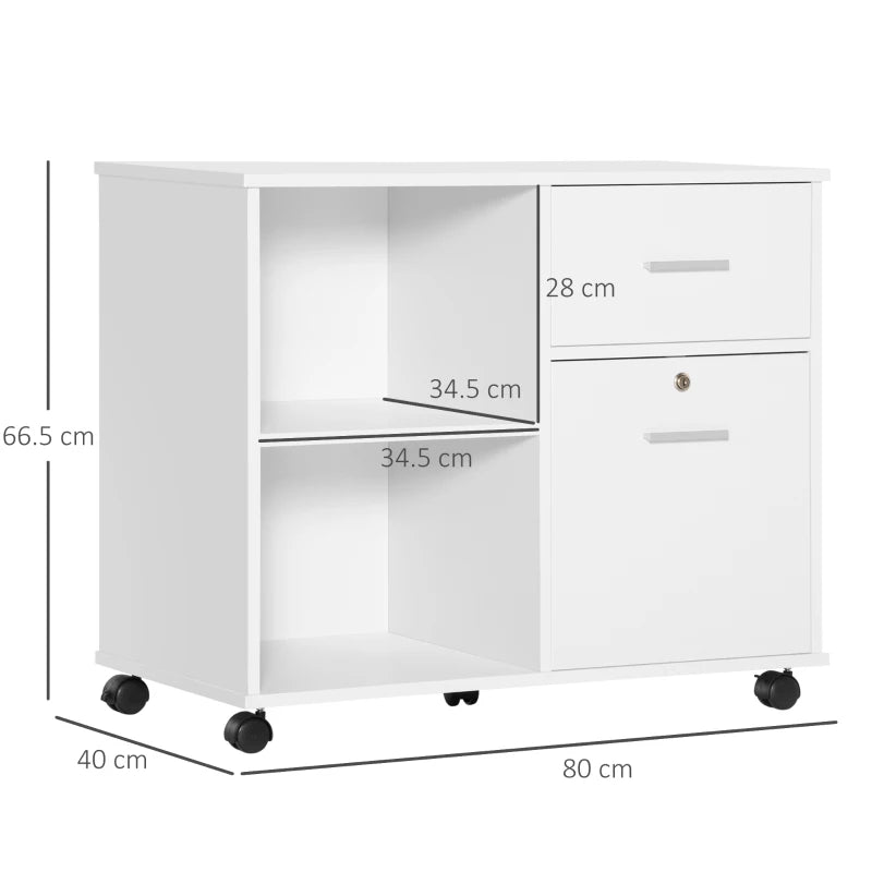 White Mobile Filing Cabinet with Lockable Drawer and Shelves