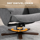 Grey Linen Swivel Recliner Chair Set with Footstool