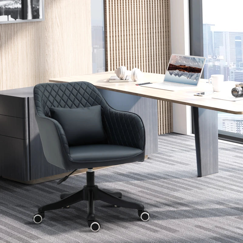 Deep Blue Velvet Office Chair with Massage Lumbar Pillow
