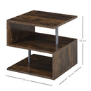 Rustic Brown Wooden S-Shaped Coffee Table with 2-Tier Storage Shelves