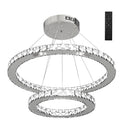 Silver LED Crystal Ring Chandelier - Dimmable Pendant Light with Remote Control