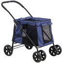 Foldable Pet Stroller with Cushion and Storage Bags, Dark Blue