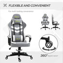 Grey White Gaming Chair with Lumbar Support and Swivel Wheels