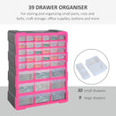 39-Drawer Rose Red Plastic Storage Cabinet, 38x16x47.5 cm