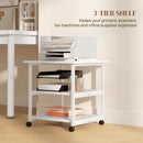 White 3-Tier Steel Printer Stand with Wheels