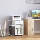 White Mobile Printer Stand with CPU Stand and Drawer