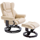 Cream Faux Leather Swivel Recliner Chair with Adjustable Backrest & Footstool