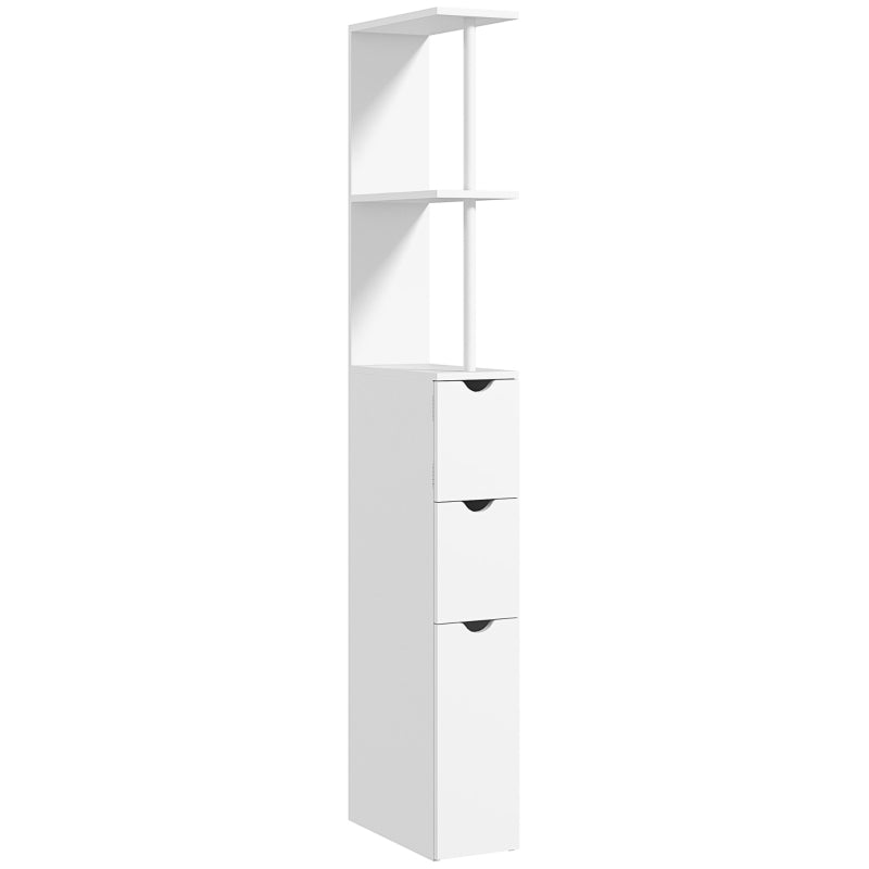 White Slim Bathroom Storage Cabinet with Drawers and 2-Tier Shelf