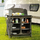 Foldable Camping Kitchen Storage Unit with Windshield & 6 Shelves - Blue