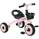 Kids Pink Trike with Adjustable Seat, Basket & Bell - Ages 2-5