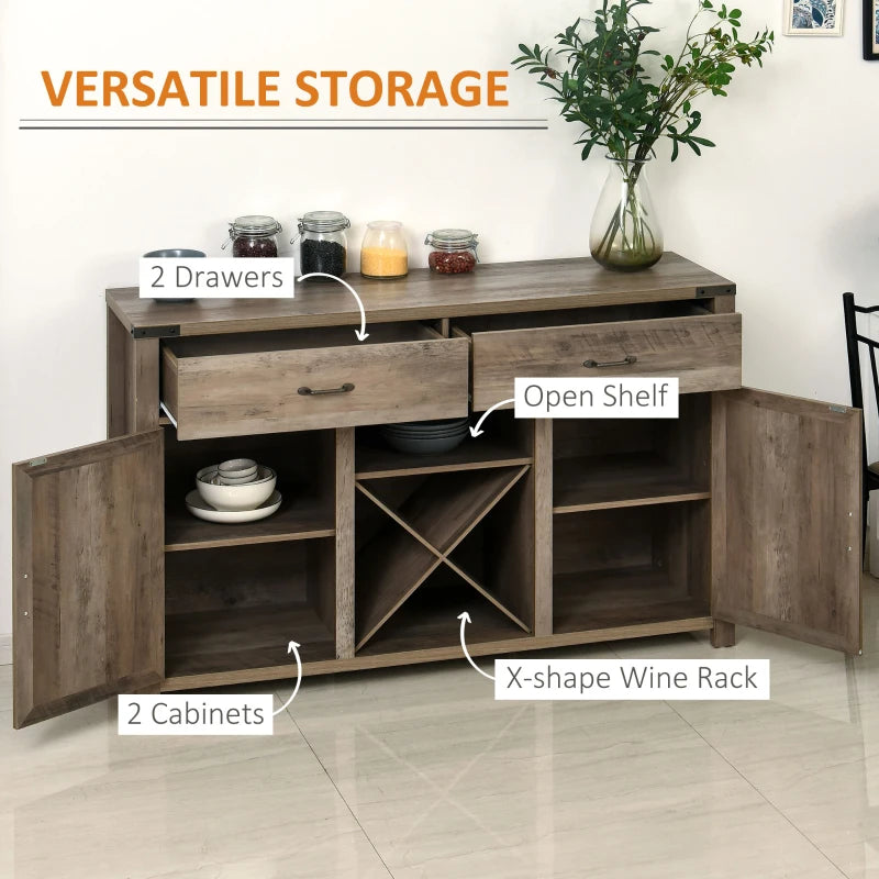 Bronze-Tone Rustic Style Side Cabinet with 2 Drawers & Cupboards - 140x39x58 cm