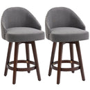 Dark Grey Nailhead Bar Stools Set of 2 with Rubber Wood Legs