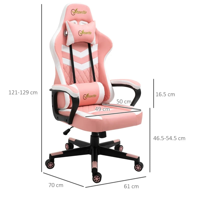Pink Gaming Chair with Lumbar Support and Swivel Wheels