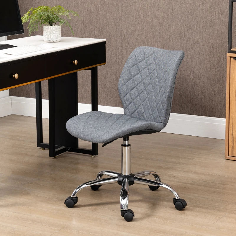 Grey Linen Fabric Swivel Desk Chair with Adjustable Height