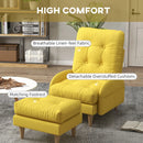 Yellow Upholstered Recliner Armchair Set with Footstool