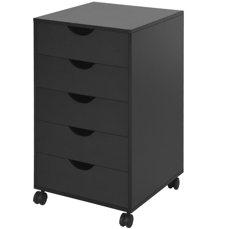 Black 5-Drawer Mobile Filing Cabinet - Modern Vertical File Organizer