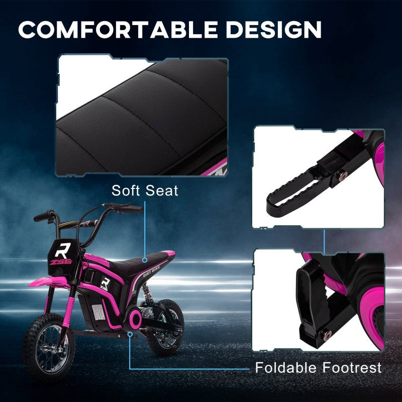 Pink Electric Motorbike with Music & Horn, 12" Tyres, 16km/h Speed