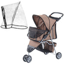 Brown Pet Stroller for Small Dogs & Cats with Cover, Cup Holder & Storage Basket