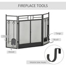 Black 3-Panel Fireplace Screen Set with Tools, Steel Mesh Guard & Double Door, 122x80 cm